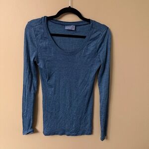 Michael Stars Womens Blue Scoop Neck Fitted Ribbed Tee One Size Made in USA